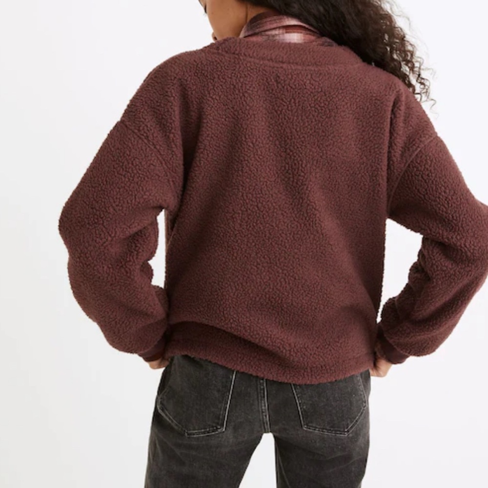 Madewell $98 Re(sourced) Fleece Chocolate Brown Teddy Bear Cardigan Sweater Fall - Picture 2 of 6